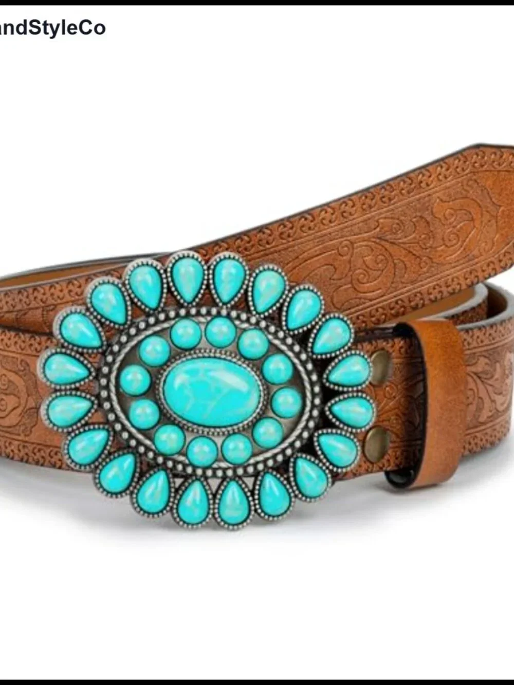 Women's PU Leather Western Belts with Rhinestone Turquoise Buckle